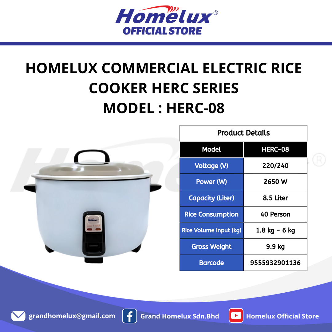 HOMELUX COMMERCIAL ELECTRIC RICE COOKER HERC SERIES HERC-08 PERIUK NASI ...