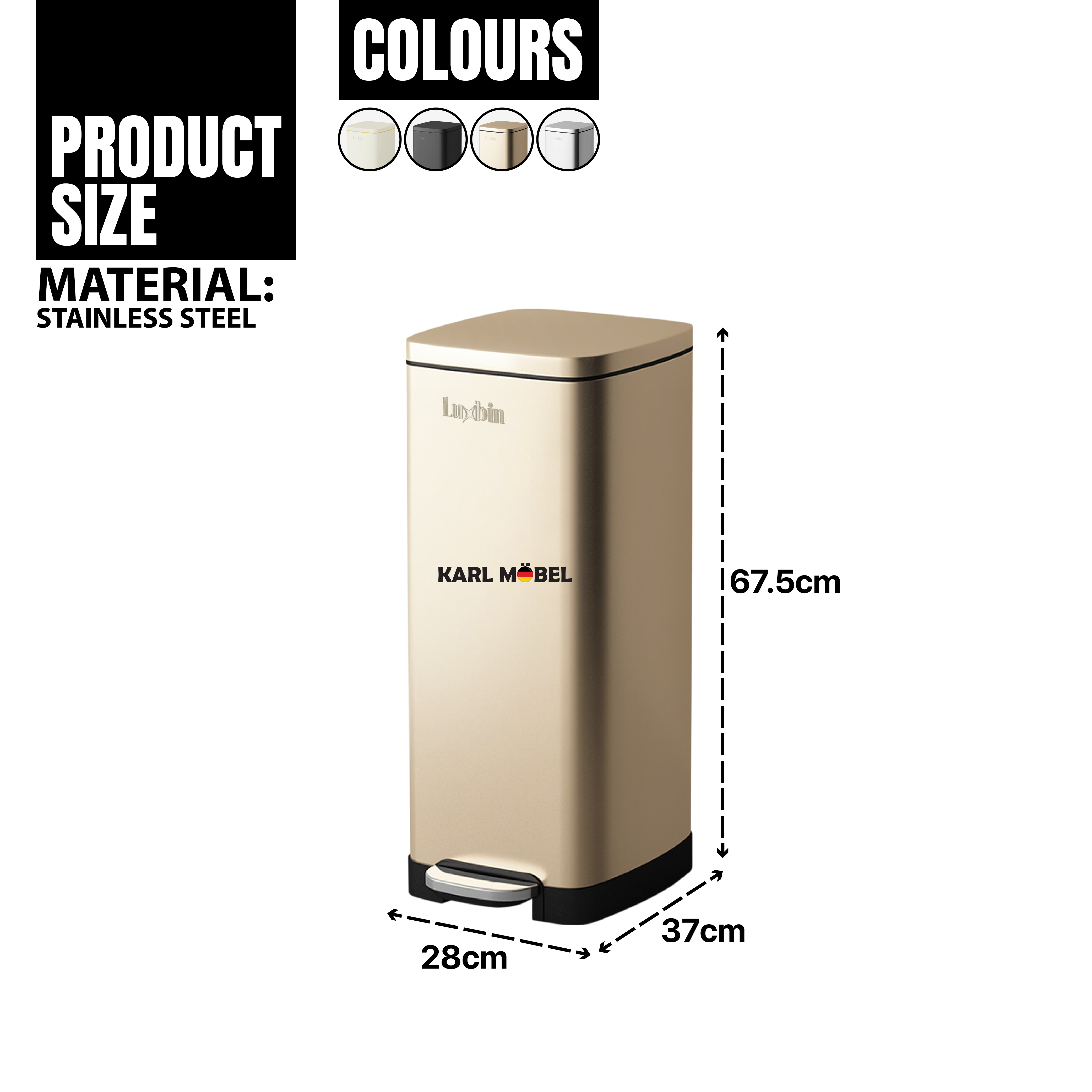Luxbin™ Tong Sampah Dapur Besar Dustbin Kitchen Stainless Steel 20L 30L ...