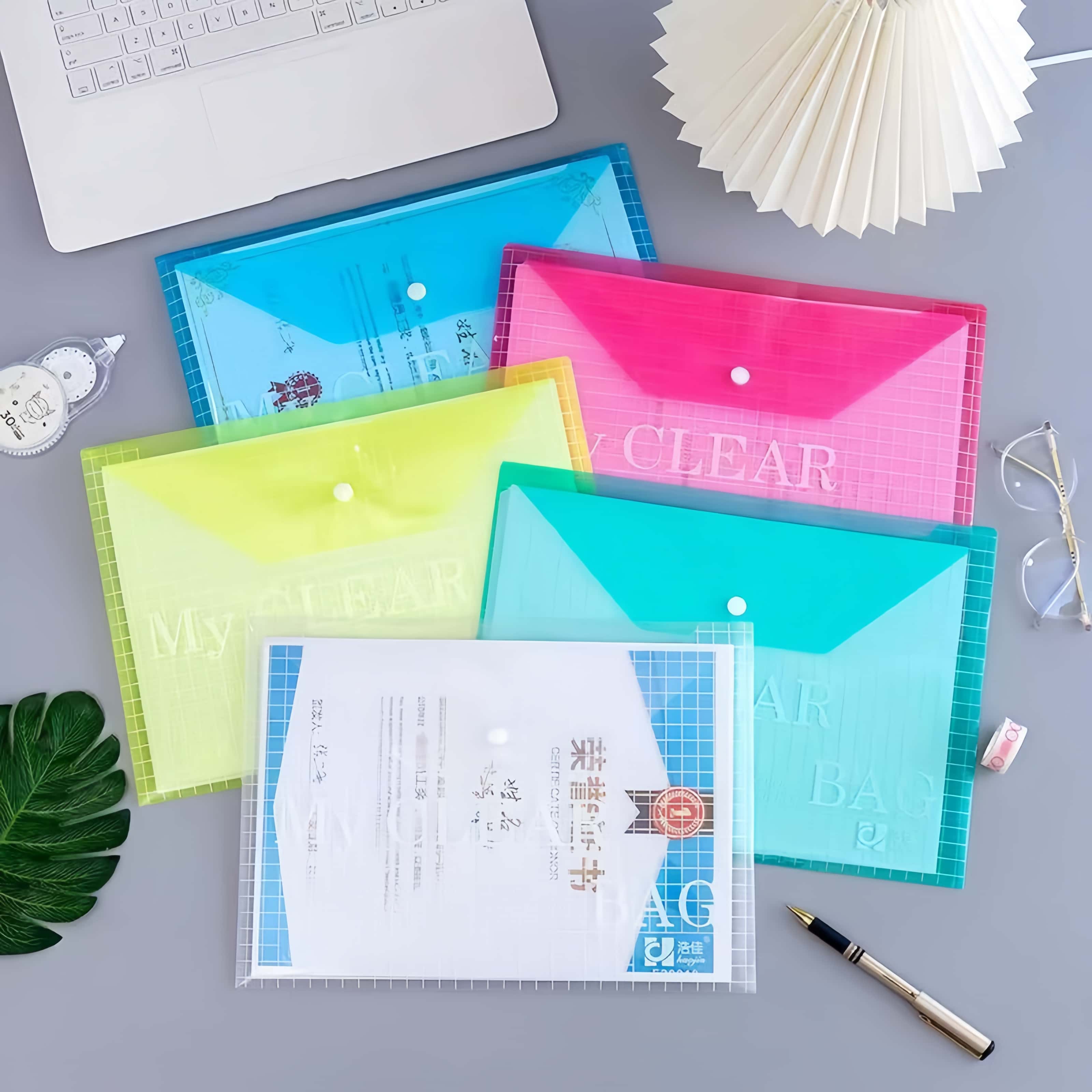100pc Transparent Button File Bag Thicken A4 Dokumen Folder Plastic ...