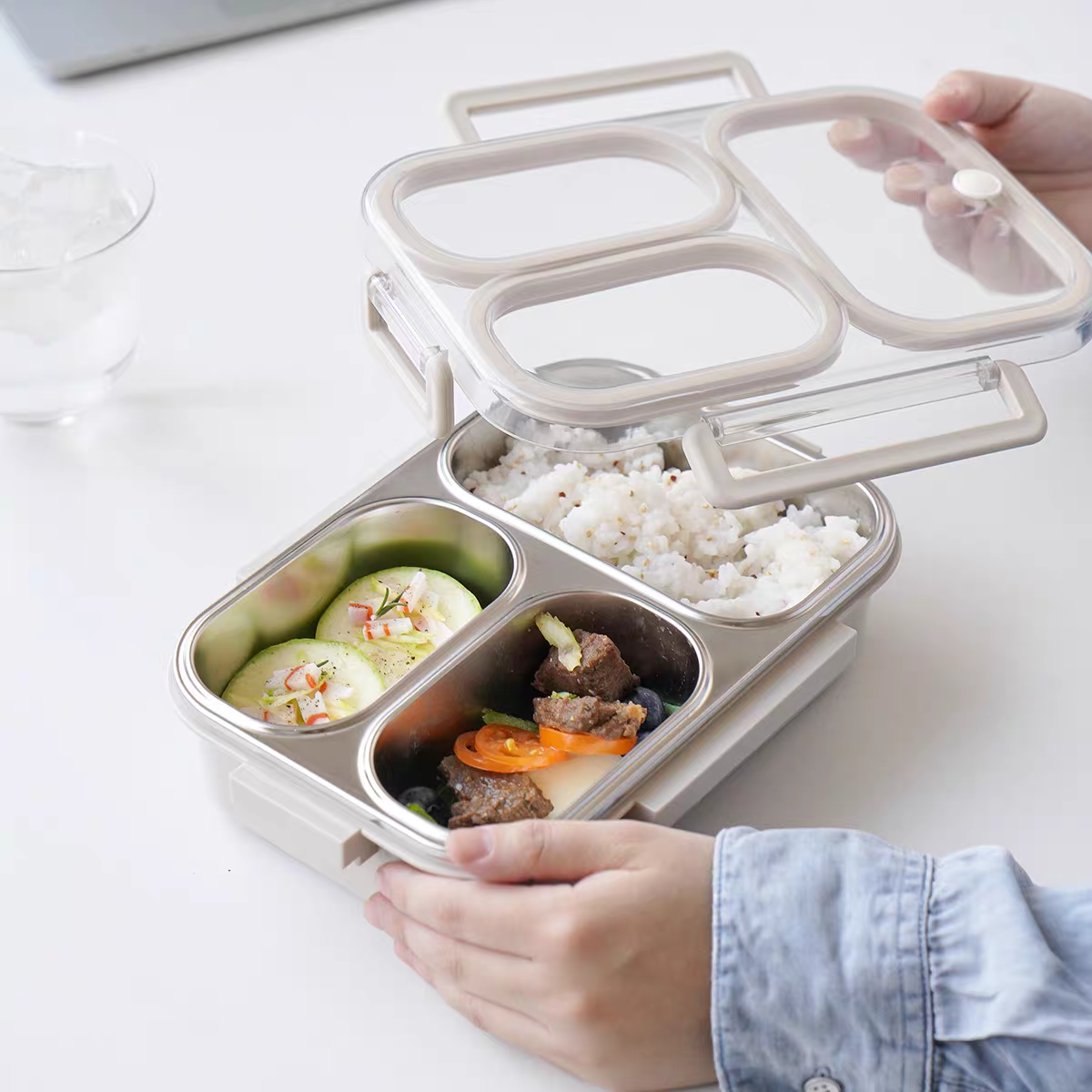 304 Stainless Steel Lunch Box 2/3/4 Grids Food Storage Container ...