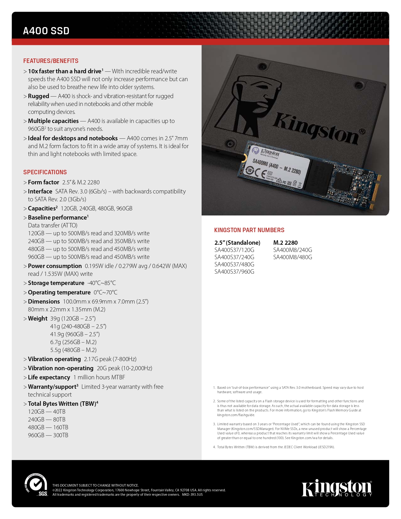 KINGSTON INT SSD A400 SA400S37 INTERNAL SSD SATA SOLID STATE DRIVE READ ...