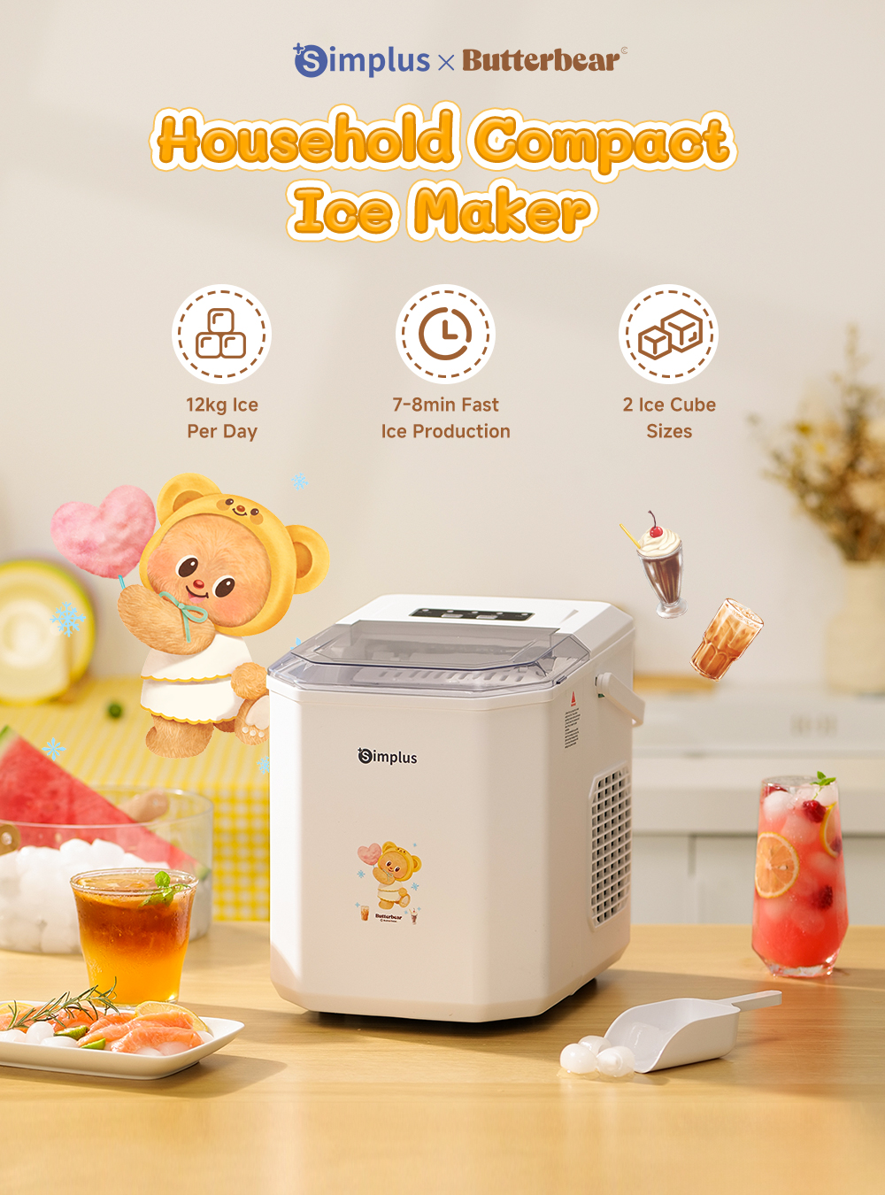 【Simplus×Butterbear】Simplus Ice Maker | 12kg Homemade Ice Cubes | 24h ...