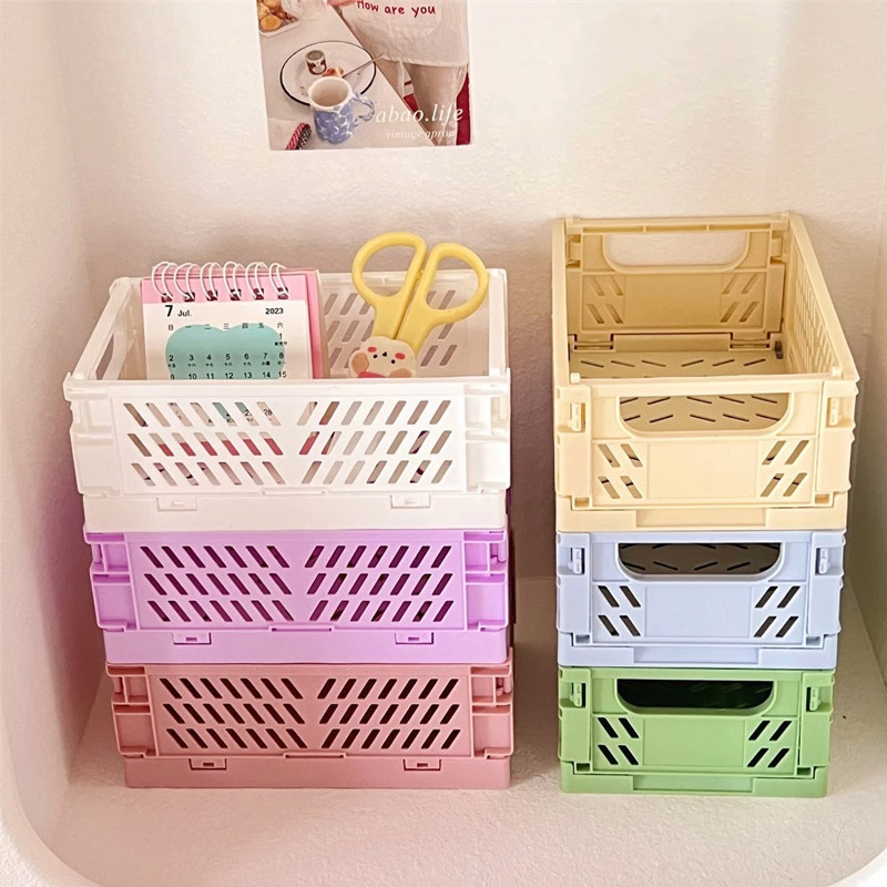 Stackable Folding Basket Foldable Storage Box Stationery Table Desktop ...