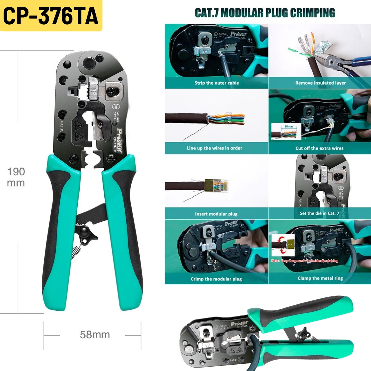 Pro’sKit CP-376ER Modular Crimping Tool RJ45 RJ12 RJ11 LAN Cable Cutter ...