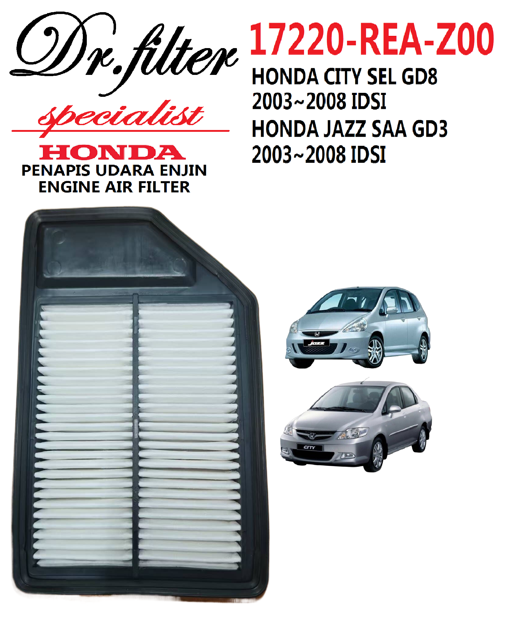 HONDA ENGINE AIR FILTER HONDA CITY SEL GD8 IDSI 2003~2008 / JAZZ SAA ...