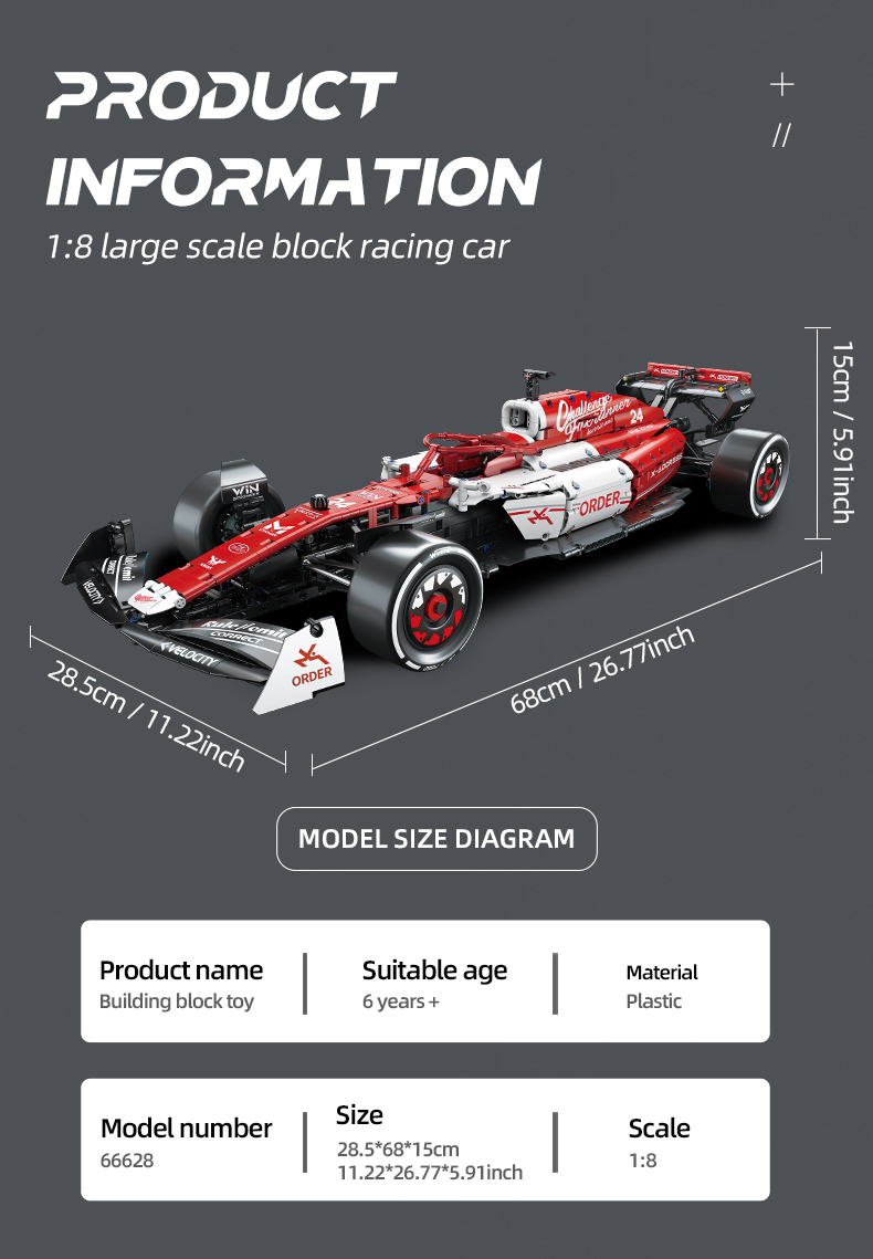 1:8 F1 Formula Racing Car Building Block Toy, DIY Technical Assembly ...