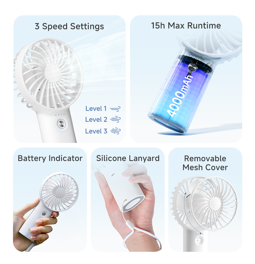 Simplus Small Fan Handheld Mini Electric Portable 160g 3 LevelsType-C ...
