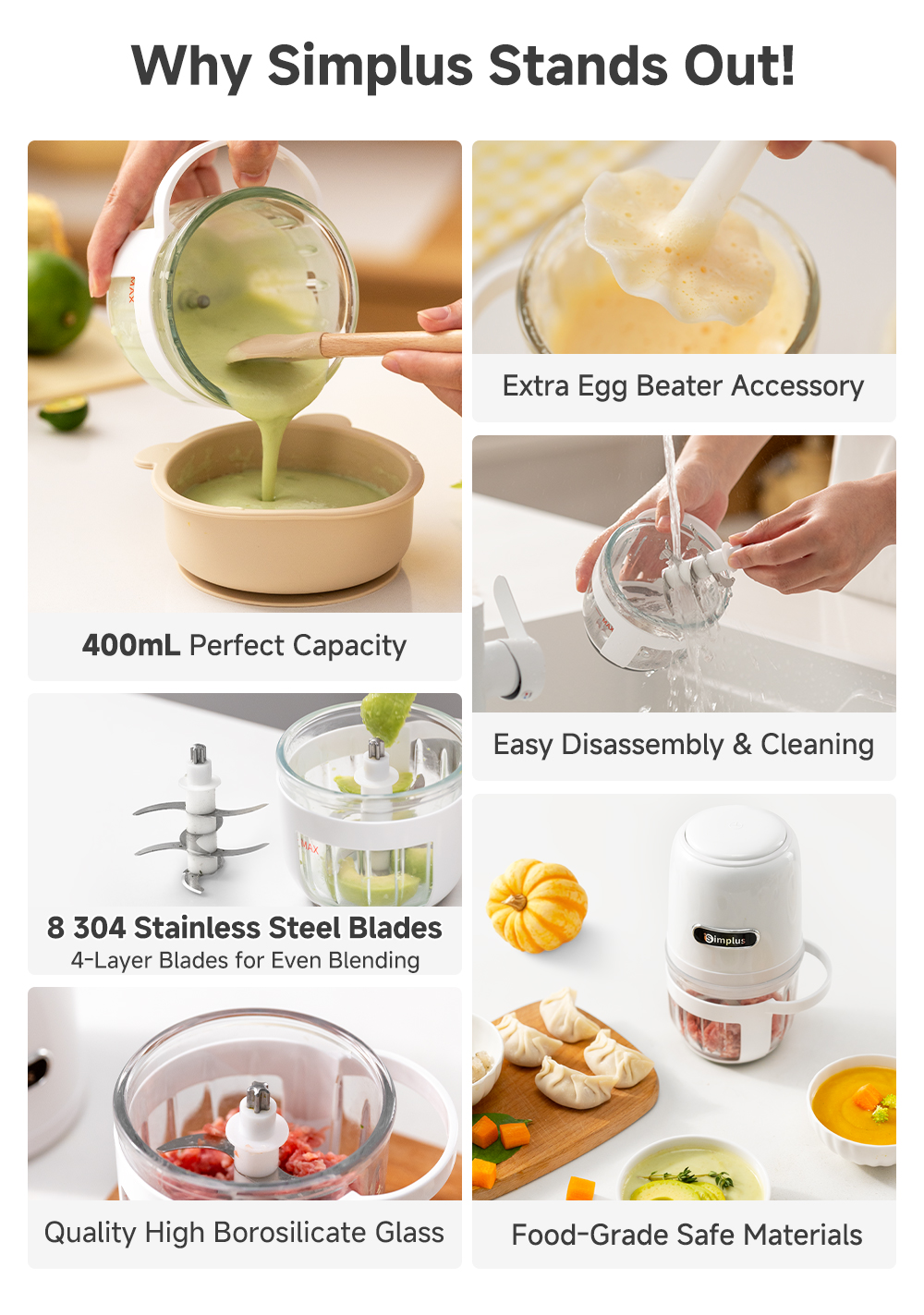 Simplus Baby Food Processor丨0.4L Mini丨304 Stainless Steel丨Food-Grade ...