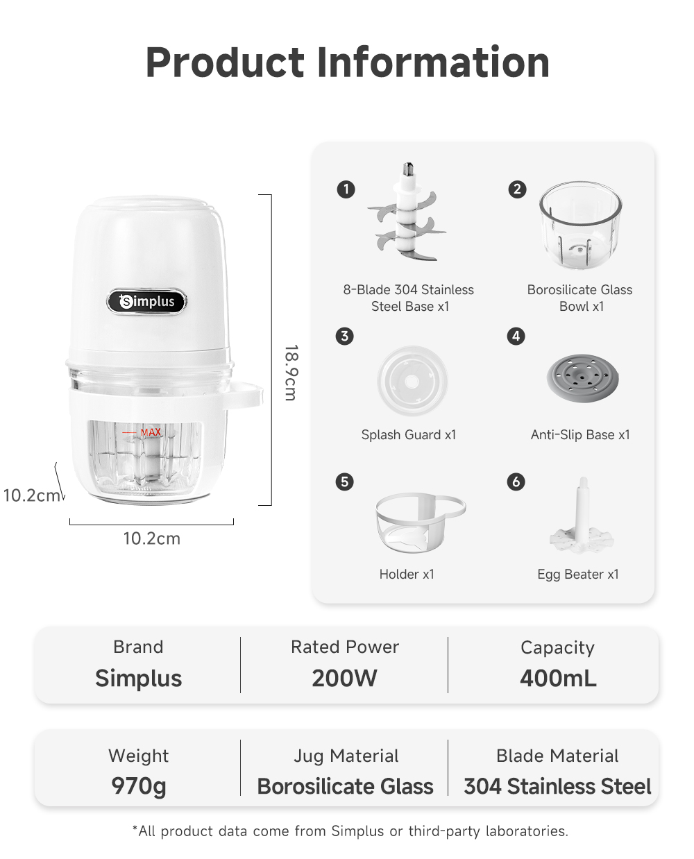 Simplus Baby Food Processor丨0.4L Mini丨304 Stainless Steel丨Food-Grade ...