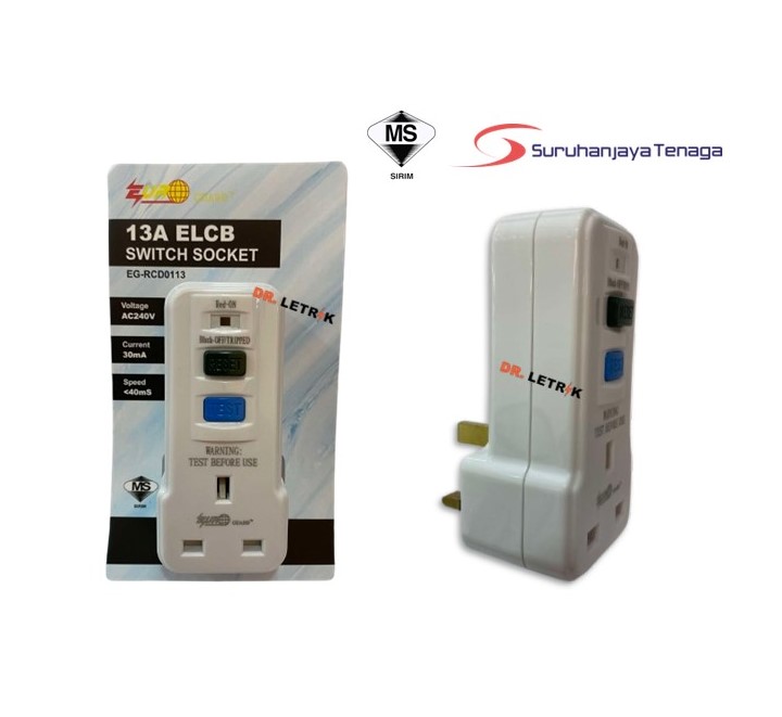 EUROGUARD 13A ELCB Switch Socket EG-RCD0113 RCD Safety Adaptor | Shopee ...