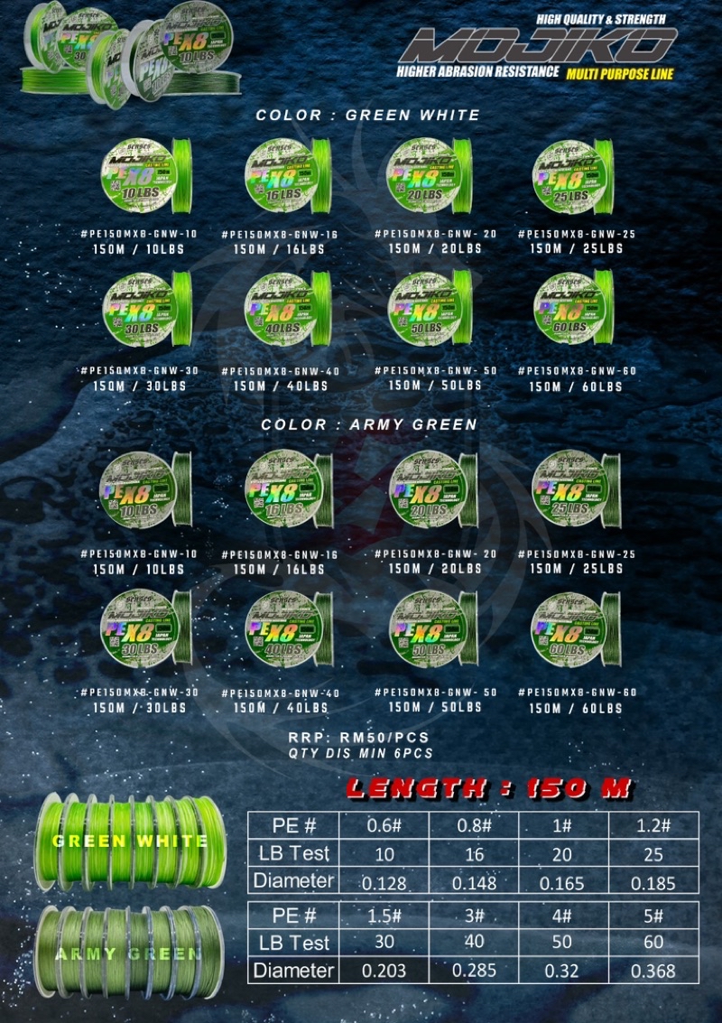 SENSES MOJIKO PE X8 Braided Line 150m 300m Casting Jigging Braid Sea