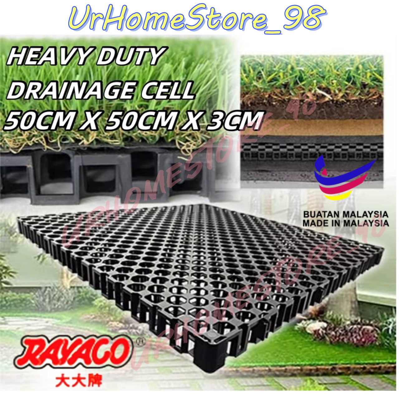 Rayaco Drainage Cell Drain Cell For Artificial Grass Papan Saliran 