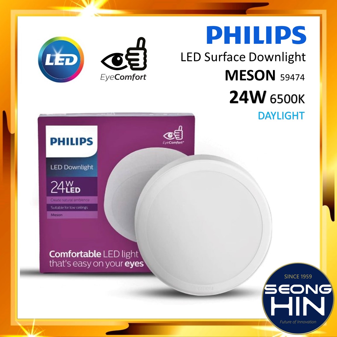 PHILIPS MESON 59474 24w Surface LED Downlight 6500K Cool Daylight 220mm ...