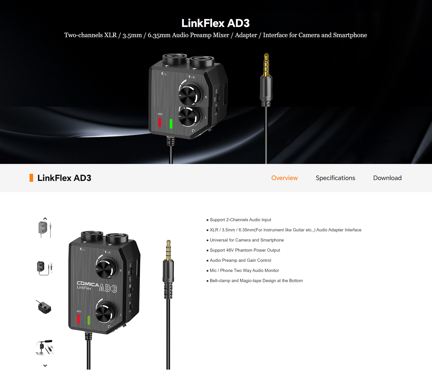 COMICA LINKFLEX AD3 TWO-CHANNELS XLR / 3.5MM / 6.35MM AUDIO PREAMP ...