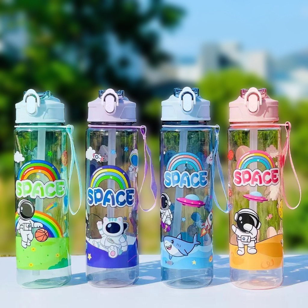 Kids Cute Space Water Bottle with Straw 800ml Portable Cartoon Scale ...