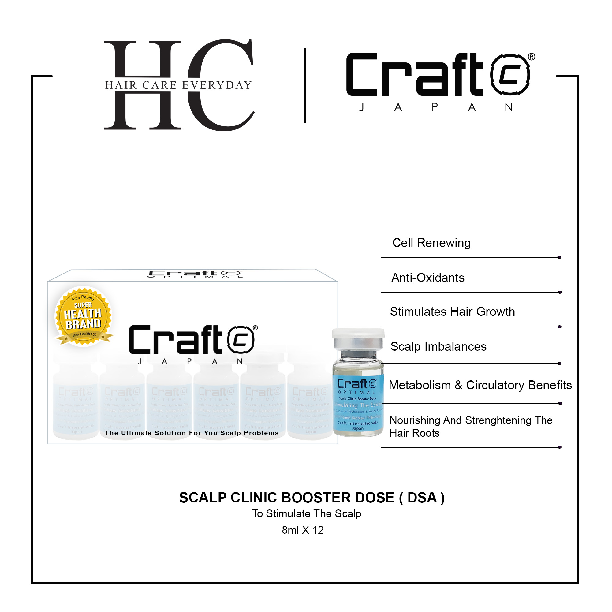 Craft Scalp Clinic Booster Dose ( DSA ) 8ml x 12 For Stimulate The ...