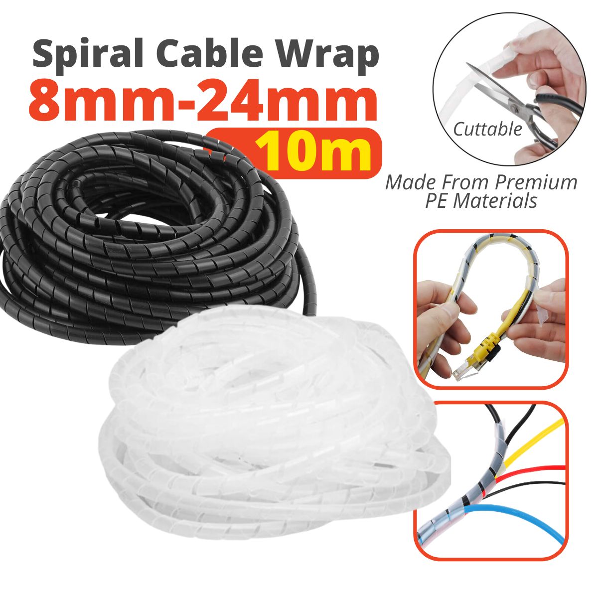 8-24MM 10 MTR Transparent Flexible Spiral Wrap Band Computer TV Plastic ...