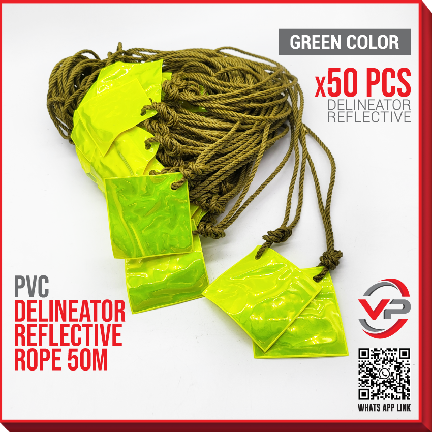 PVC SAFETY REFLECTIVE DELINEATOR STRING ROPE YELLOW/GREEN 50 METER ...