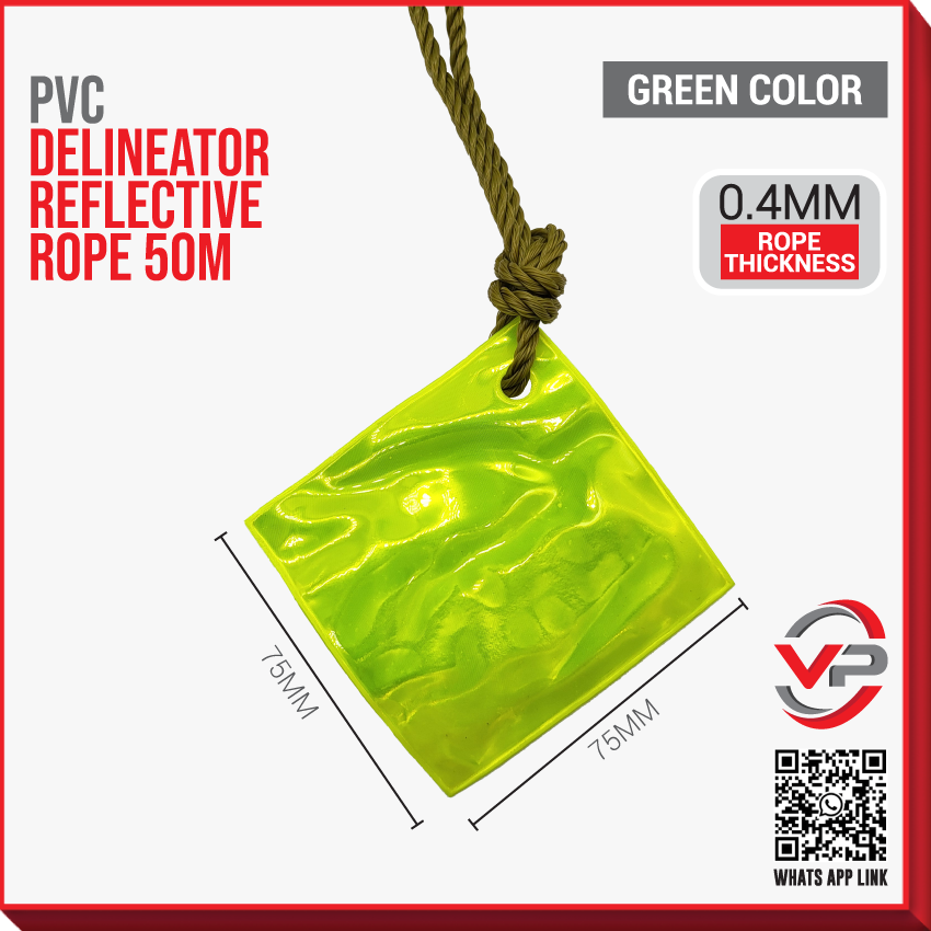 PVC SAFETY REFLECTIVE DELINEATOR STRING ROPE YELLOW/GREEN 50 METER ...