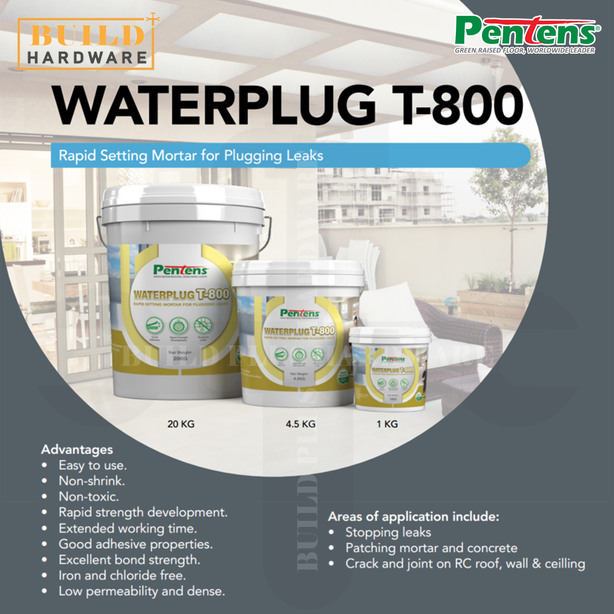PENTENS WATERPLUG T-800 1kg / 4.5kg | Rapid Setting Mortar for Plugging ...