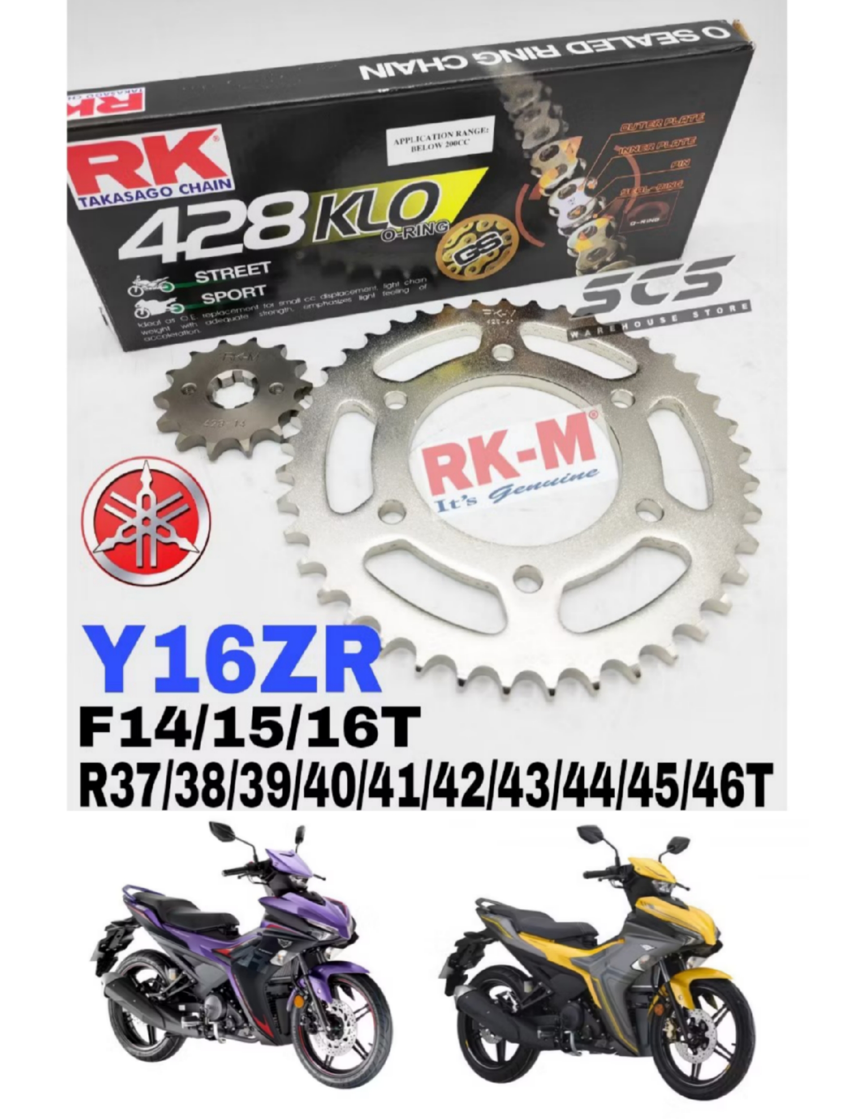 RKM Sprocket Set Yamaha Y16 Rantai RK 428 KLO O-Ring Chain Gold F14/15 ...