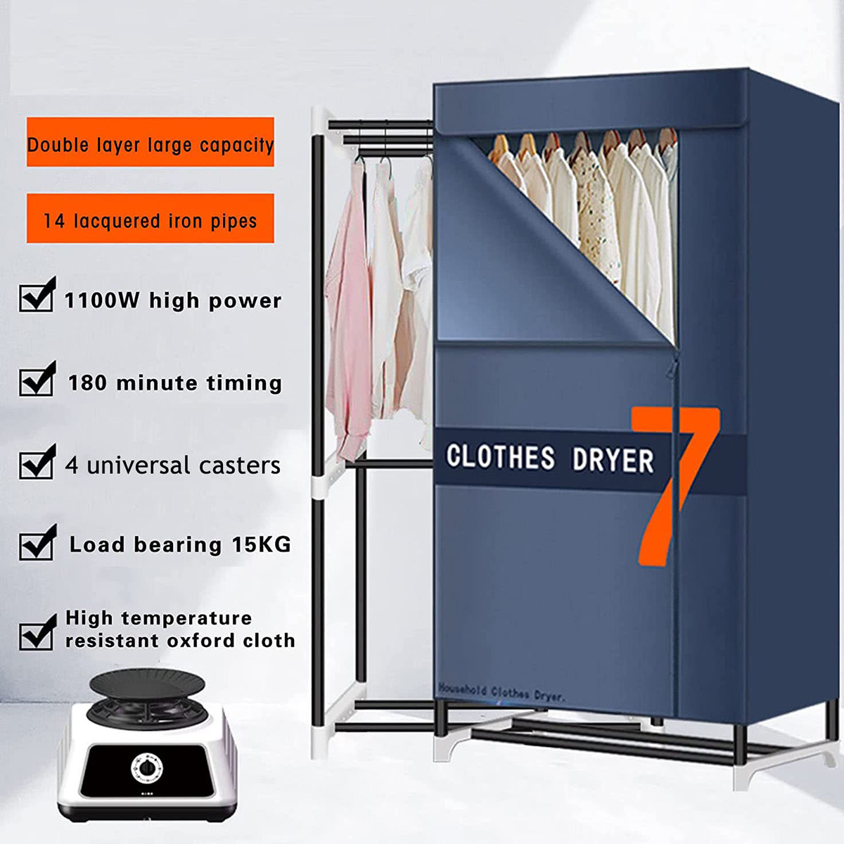 1100W WIND POWERFUL Cloth Dryer Portable warm air Clothes Dryer Heating ...