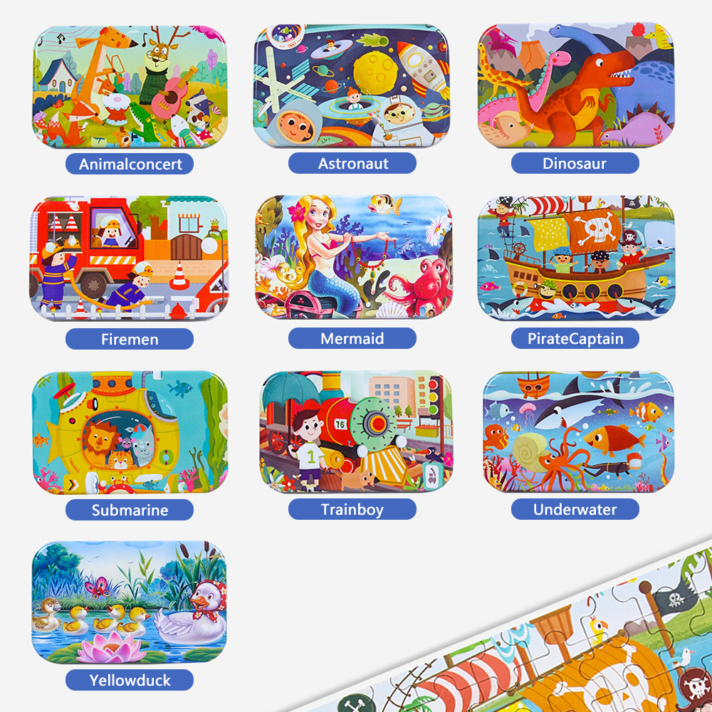Bevavar 60Pcs Kids Wooden Jigsaw Puzzle With Iron box Baby Early ...
