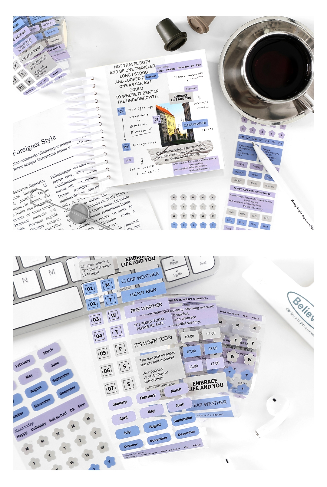 PPM INS English Words Time Day Week Month Number Die Cut Deco Stickers ...