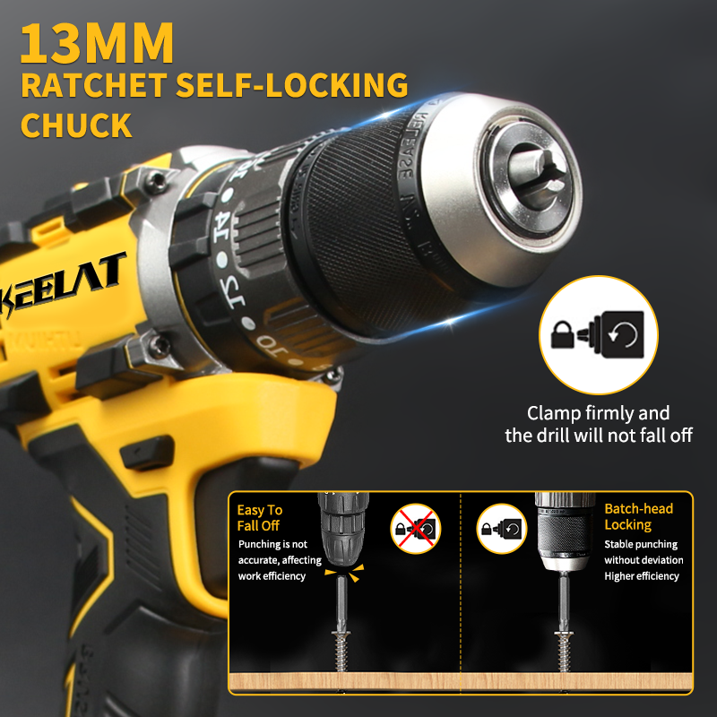 KEELAT KCD012 Brushless Anti-Kickback 13MM 20V Smart Cordless Drill Set ...