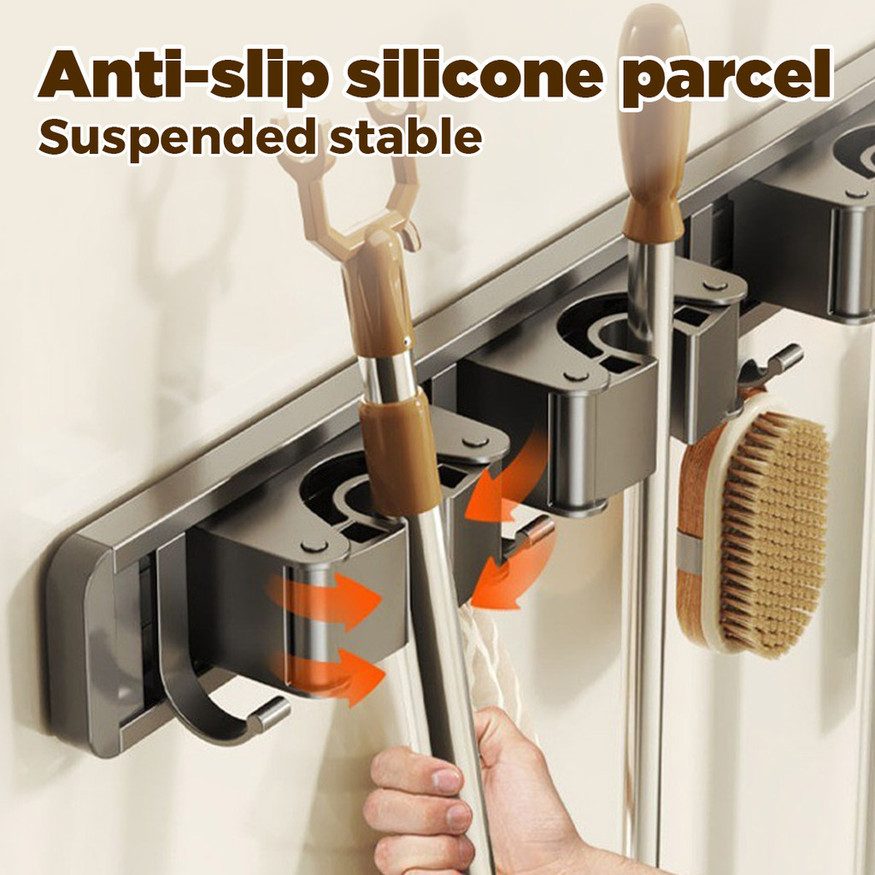 Punch-Free Mop Rack Mop Hooks Wall Mount Mop Holder Organizer 304 ...