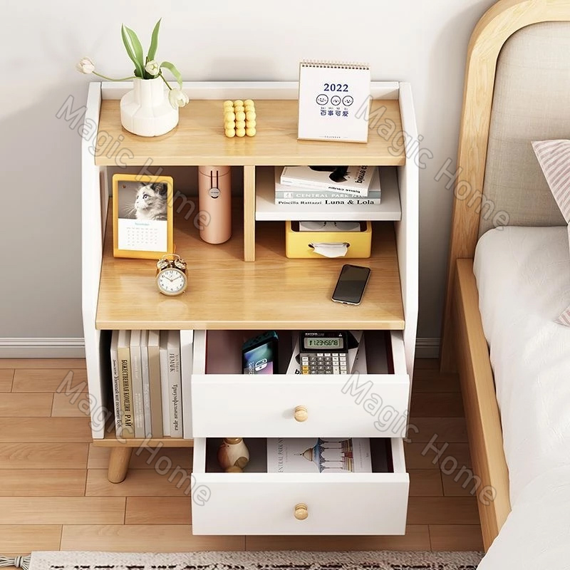 Magic Home-Wooden Bedside Table with Drawer and Desk shelf for Bedroom ...
