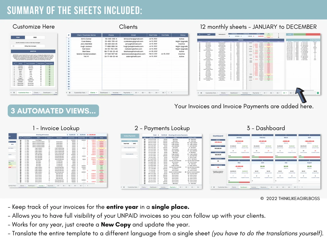 Invoice Tracker Spreadsheet - Invoice Manager - Google Sheets Template ...