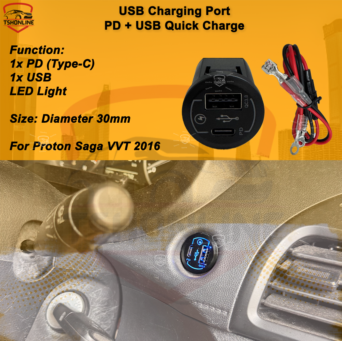 [Saga USB] Proton Saga VVT 2016 USB Charging Port PD Type-C USB Quick ...