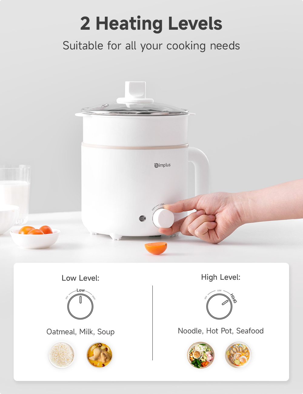 Simplus 1.7L Multi-Use Electric Cooker |630W|Non-Stick Coating|2 ...