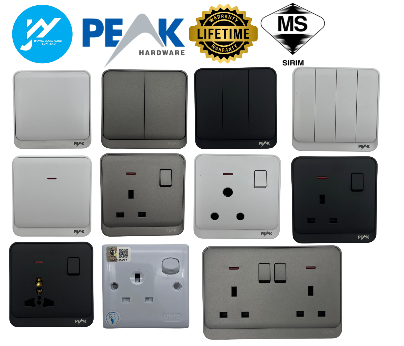 Peak XEON SIRIM 1,2,3,4 Gang Switch Socket Single Pole 13A 15A 20A ...