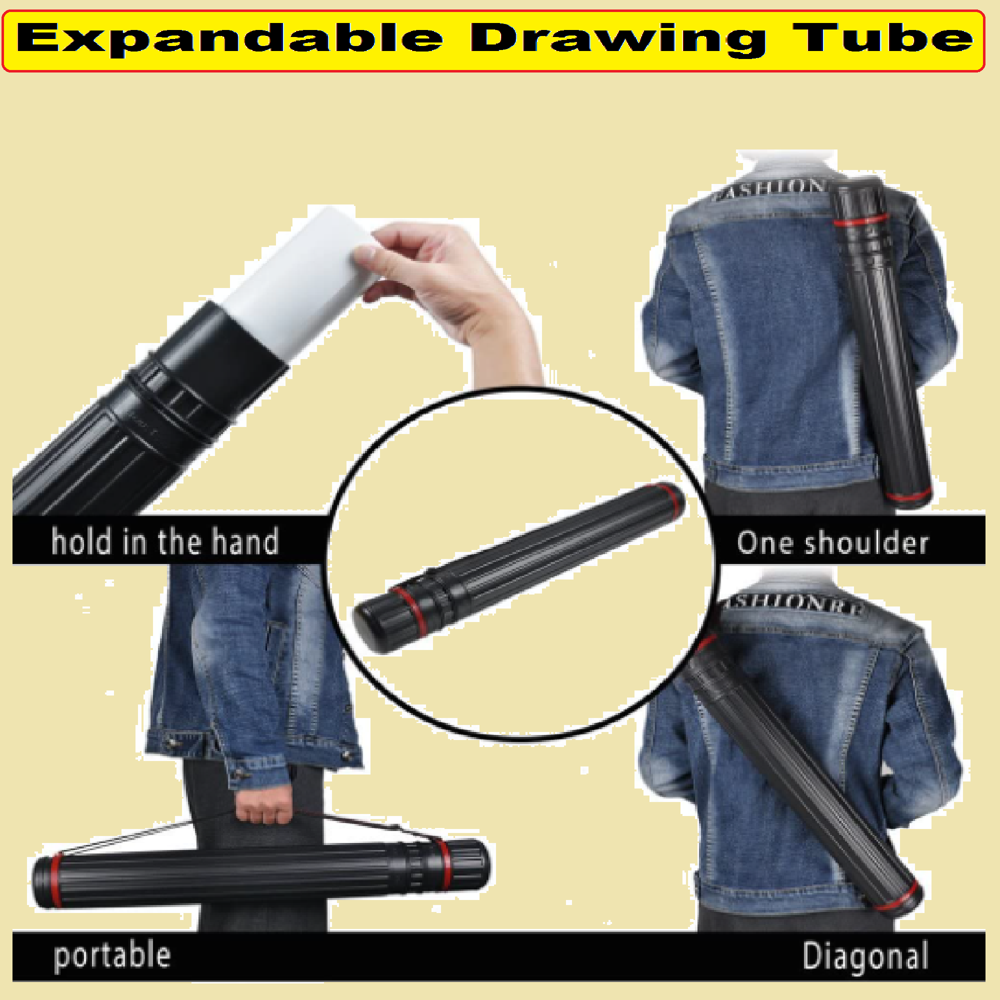 Drawing Tube Blueprint Case Telescoping Art Tube Large Plastic Black ...