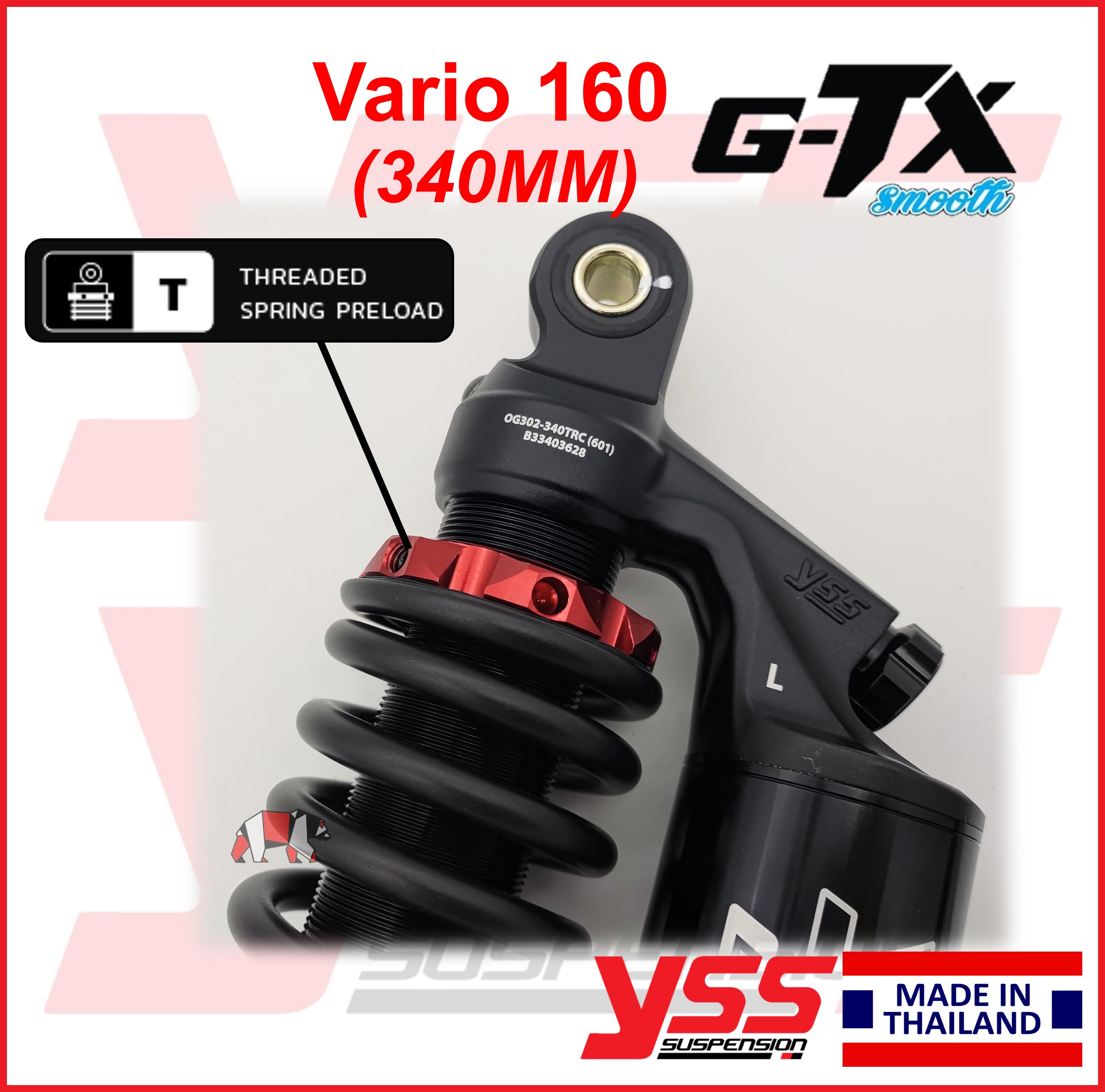 YSS Vario160 (340MM) GTX [Free Heavy Duty Spring]. Adjustable absorber ...