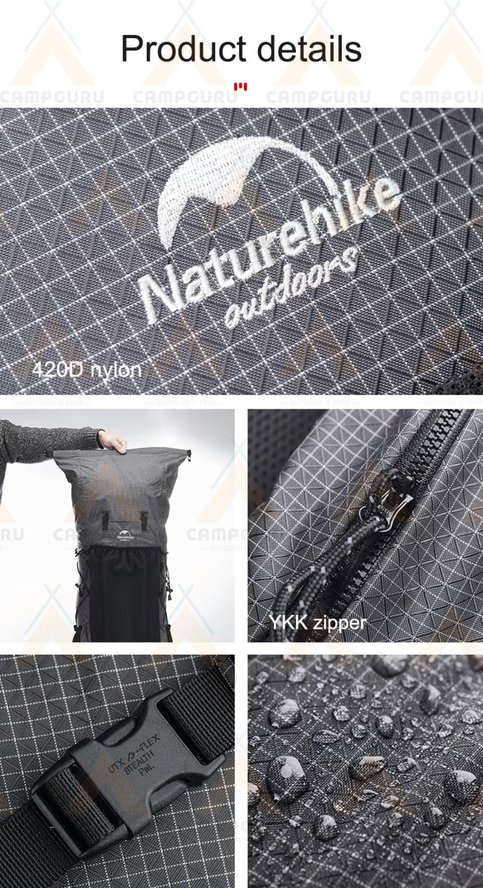 Naturehike 60+5L Rock Hiking Backpack Polymer Fabric with Rain Cover ...