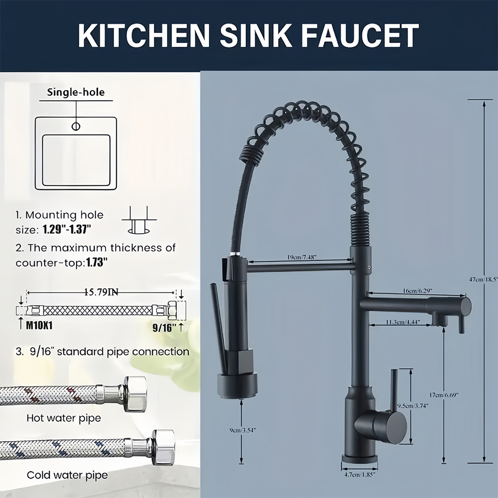 304 Stainless Steel Sink Spring Pull-out Faucet Household Kitchen 360 ...