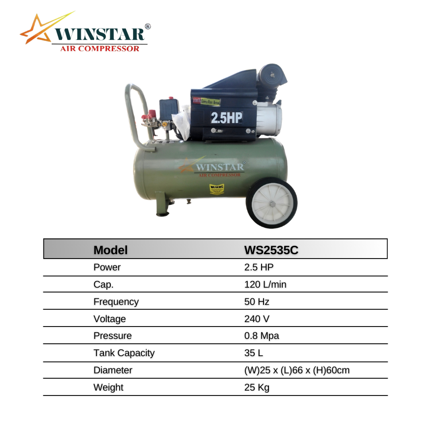 Display Set- WINSTAR Air Compressor WS2535C | 240V 8-Bar 35 Liter Air ...