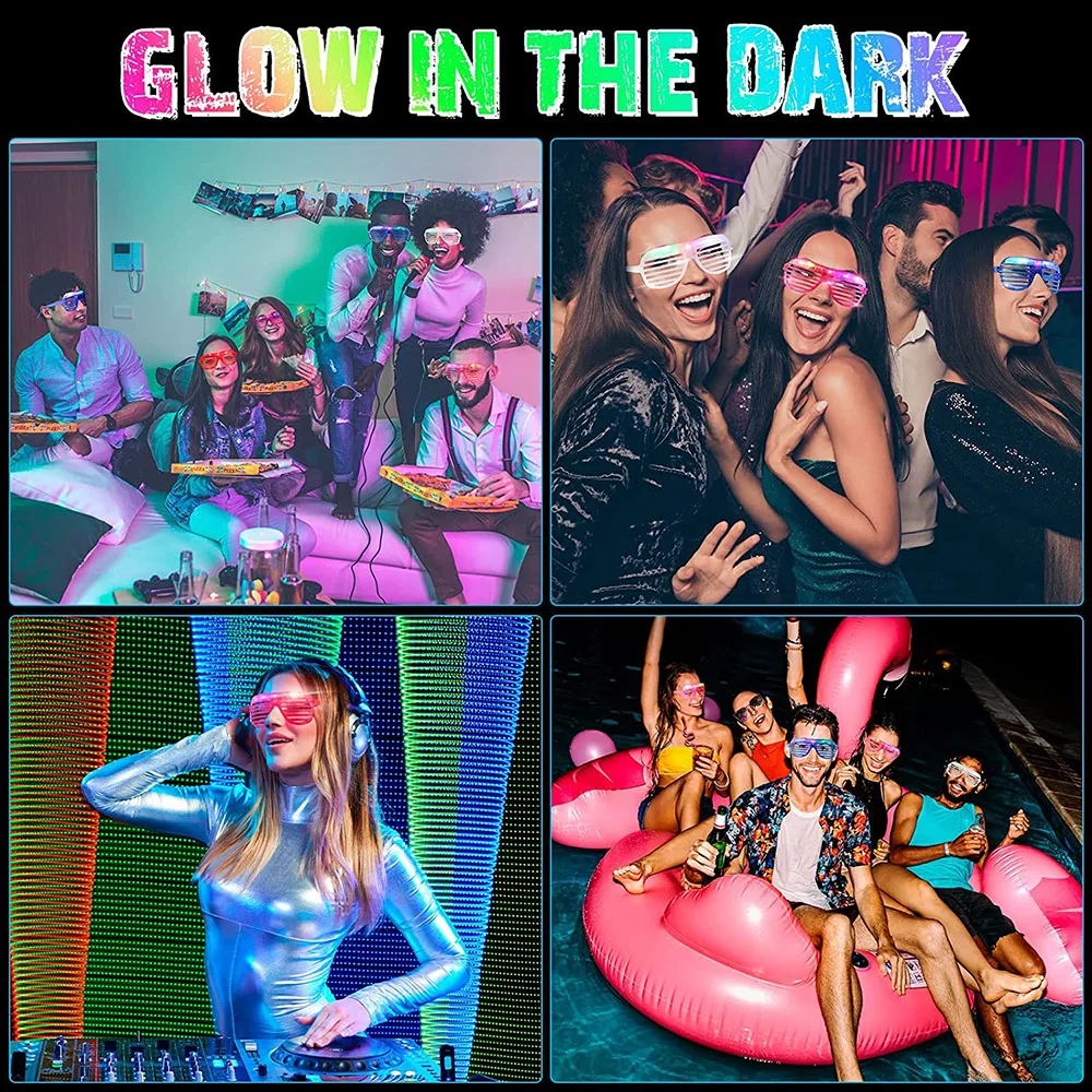 Luminous Glasses Party LED Light Glasses Glow Glasses 3Mode Flash Rave ...