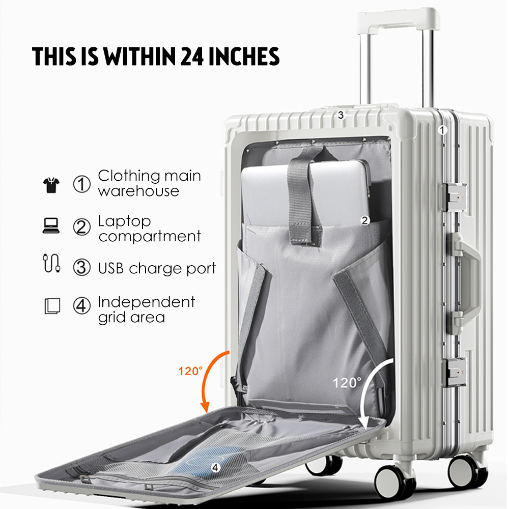 Luggage Bag Travel PC Alloy Fully Open Laptop Bag with TSA Lock USB ...