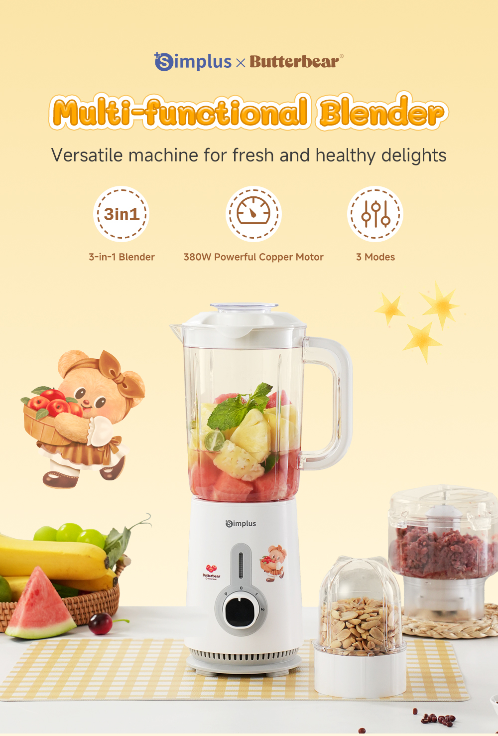 【Simplus×Butterbear】Blender 1.25L 3 in 1 Food Processor Juicer Meat ...