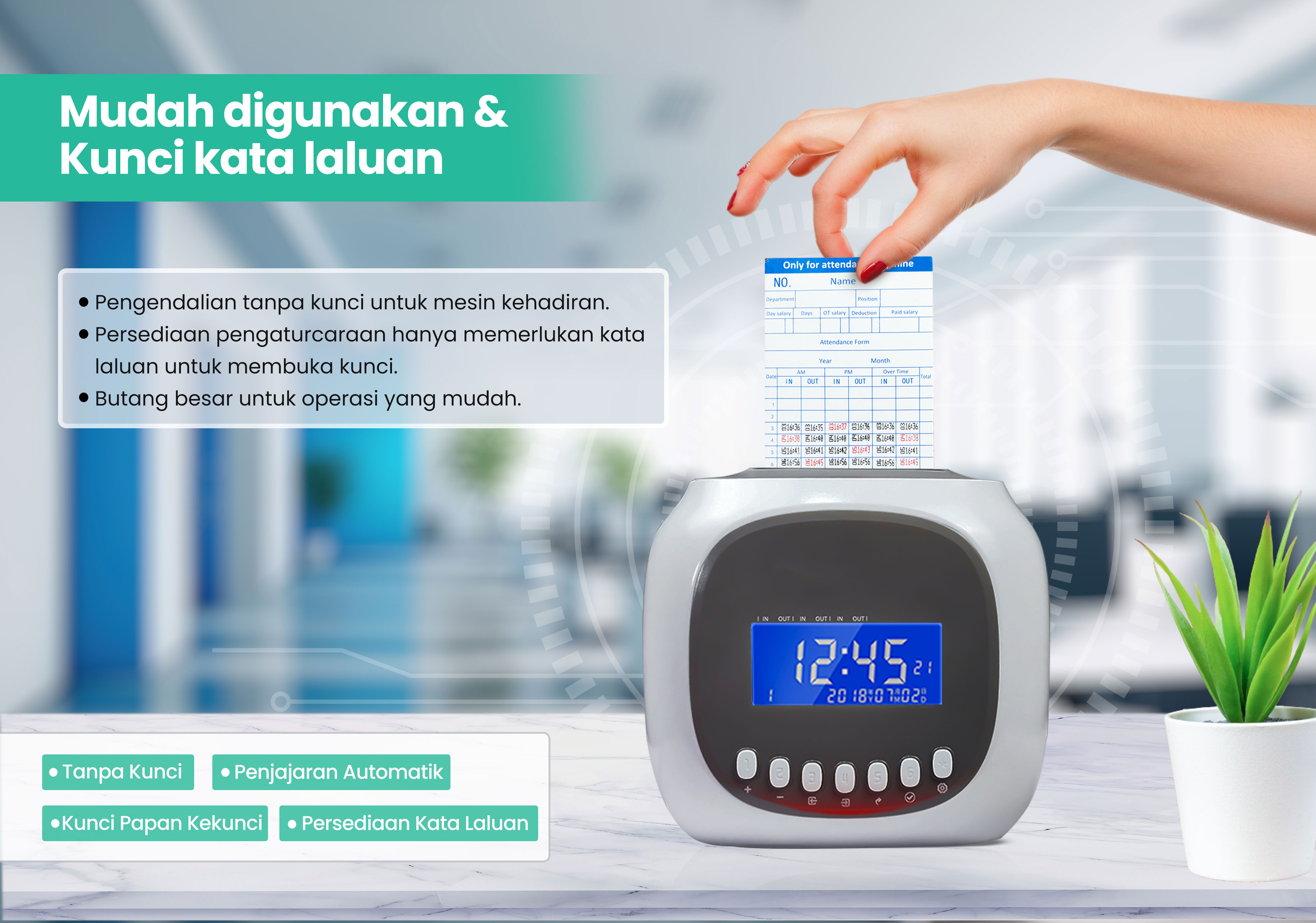 TIMOZIA M880 Punch Card Machine Color Attendance Machine Time Recorder ...