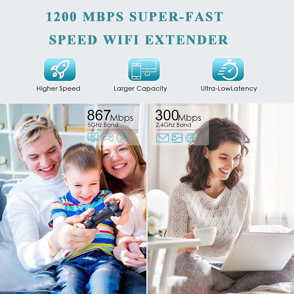 【1200Mbps 】WiFi Repeater Wireless 5G 2.4G Dual-band WIFI Extender 802 ...