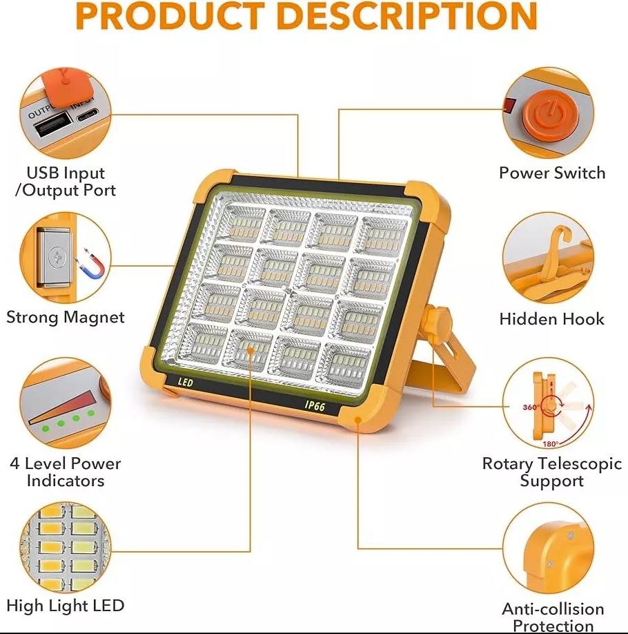 20,000W Portable LED Work Solar Light IP66 with Stepless Brightness Job ...