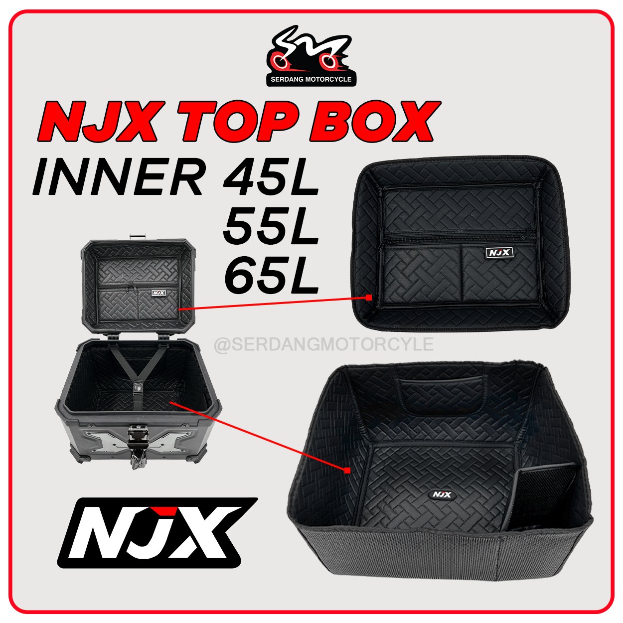 NJX Top Box Inner 45L 55L 65L Replacement Spare Parts Pocket with Zip ...