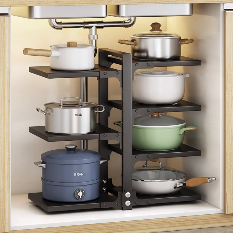 Msorganizo Kitchen Pan Rack 3-4 Tiers Pot Rack Carbon Steel Adjustable ...