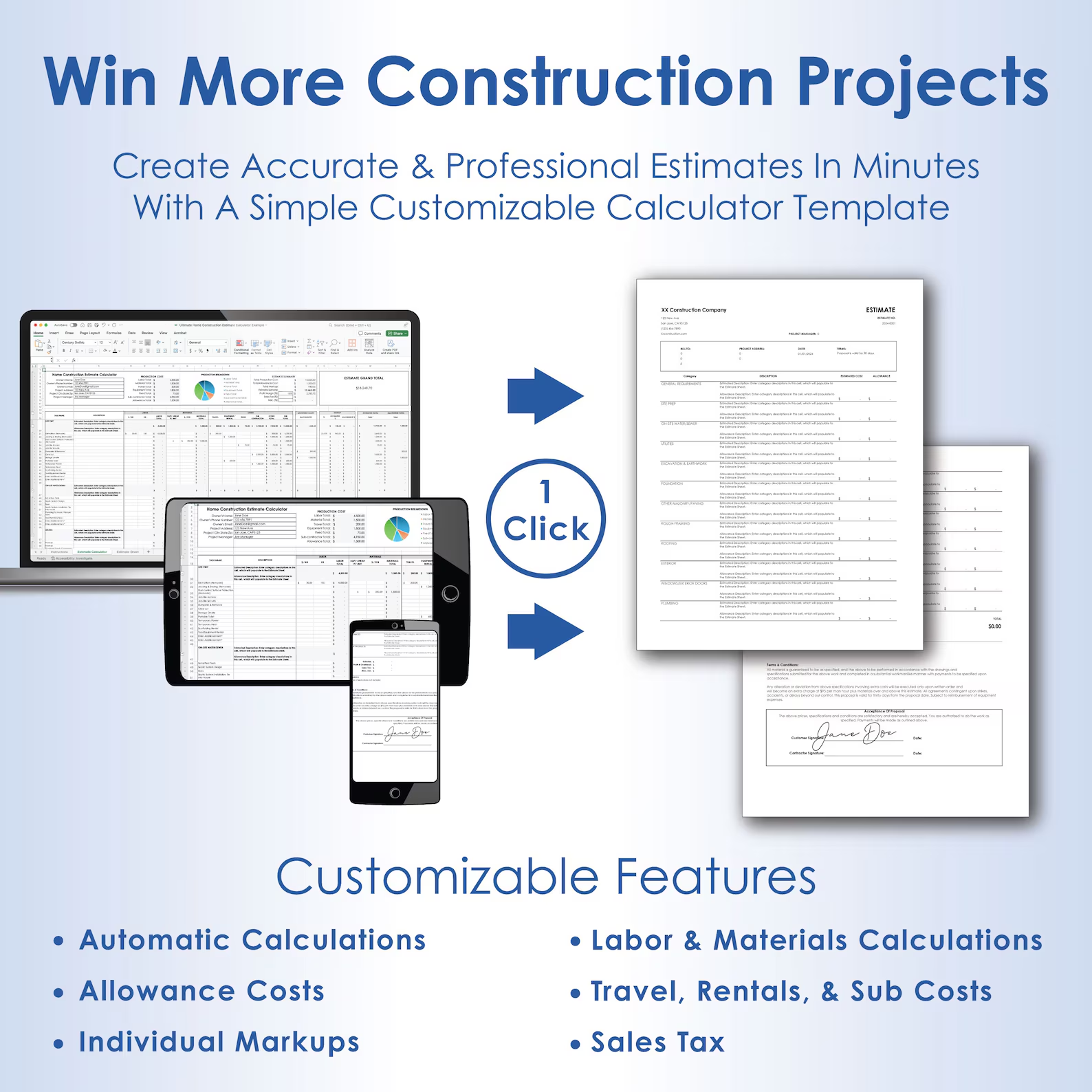 Construction Estimate Calculator Pro, Digital Printable Estimate ...