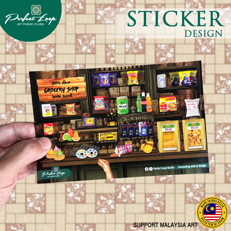 Sticker Design Traditional Old Grocery Store Waterproof Sticker ...